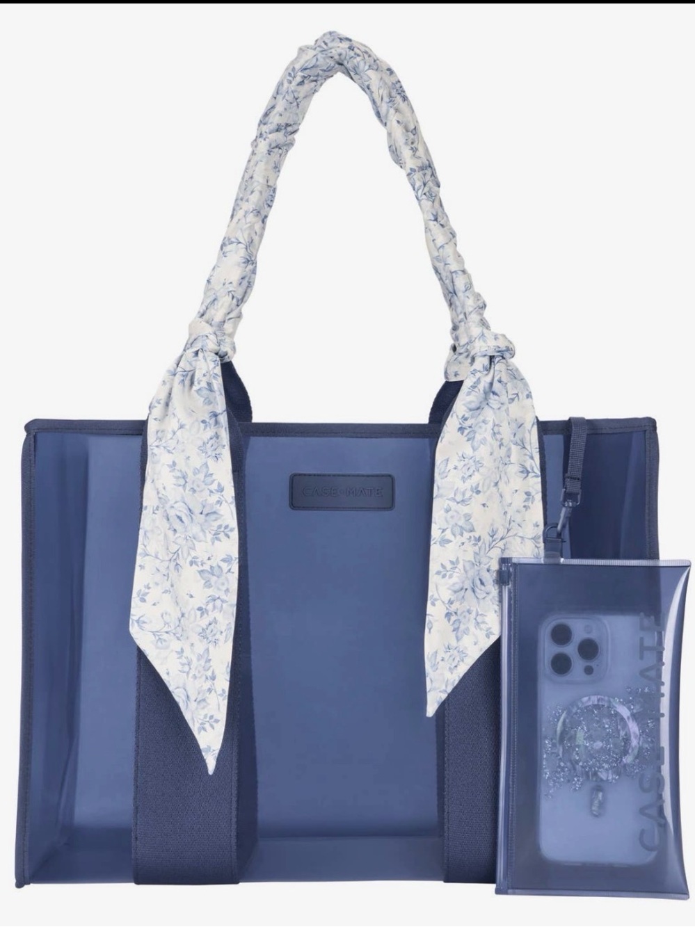 case-mate Navy Blue Tote with Floral Scarf Accent